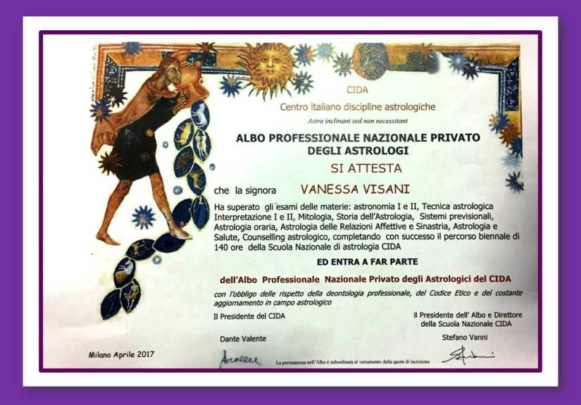 Diploma Albo Professionale Nazionale Privato degli Astrologi CIDA